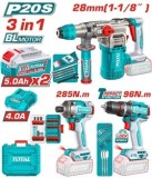 TOTAL - KIT COMBO 20V - CIOCAN ROTOPERCUTOR, MASINA DE GAURIT CU IMPACT, MASINA DE INSURUBAT (INCLUD PowerTool TopQuality