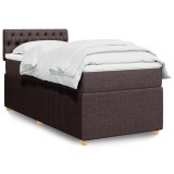 vidaXL Pat box spring cu saltea, maro &icirc;nchis, 80x200 cm, textil