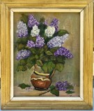 Tablou Mircea Popescu Natură Statică Flori Liliac &icirc;n Vas de Lut pictura ulei inramata 42x51 cm