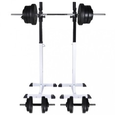 vidaXL Suport haltere genuflexiuni cu haltera ?i set gantere 60,5 kg foto