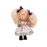 Papusa Nines D Onil, Mia, cu parul blond si funde rosii, cu articulatii, cu miros de vanilie, 30 cm, Nines D&#039;onil