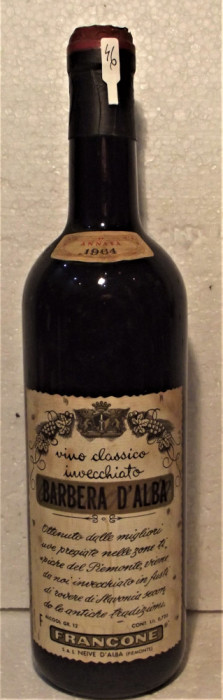 46- VIN ROSU -BARBERA D&#039;ALBA, CLASSICO INVECCHIATO, recoltare 1964 cl 72 gr 12