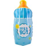 Balon din folie metalizata, flippy, mini figurina biberon, model it&#039;s a boy, tematica gender reveal, 44x20 cm, ambalaj individual, pai inclus, umflare