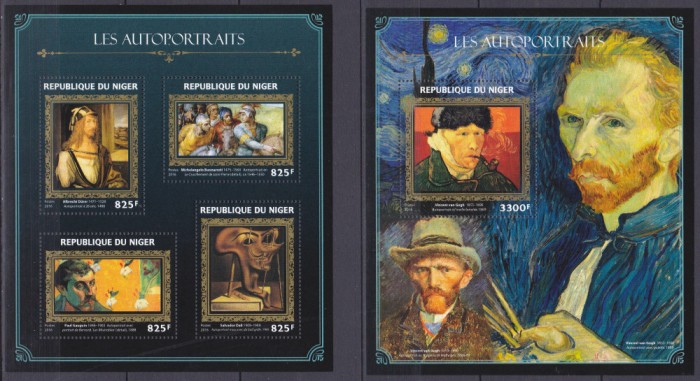 DB1 Pictura Niger 2016 Gogh Durer Gauguin Michelangelo Autoportrete MS + SS MNH
