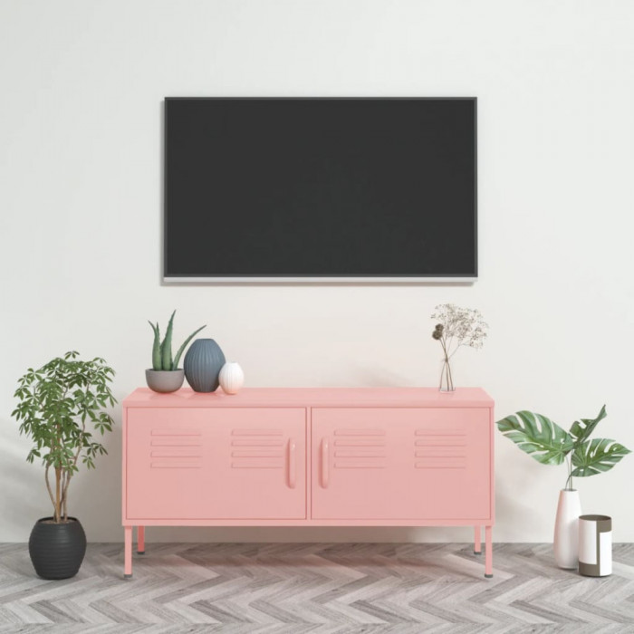Comoda TV, roz, 105x35x50 cm, otel GartenMobel Dekor