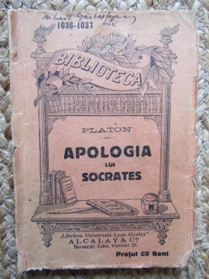 APOLOGIA LUI SOCRATES - PLATON - B.P.T. nr. 1036-1037, 1916 foto