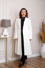 Palton lung dama elegant cu nasturi decorativi - Alb foto