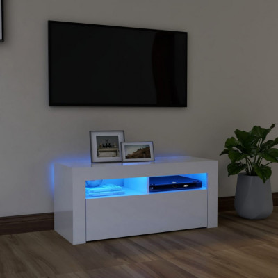 vidaXL Comodă TV cu lumini LED, alb extralucios, 90x35x40 cm foto