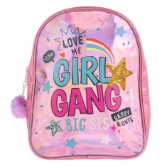 Ghiozdan de Gradinita, Roz, Model Holografic &amp;rdquo;Girl Gang&amp;rdquo;, cu Pompon, 24 x 10 x 31 cm foto