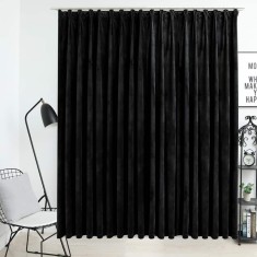 vidaXL Draperie opacă, negru, 290 x 245 cm, catifea, cu c&acirc;rlige 134495