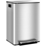 HOMCOM Coș de Gunoi cu 2 Compartimente de 30L, Pedală și Capac Silențios, 47,7x37,5x66,8 cm, Argintiu | Aosom Romania