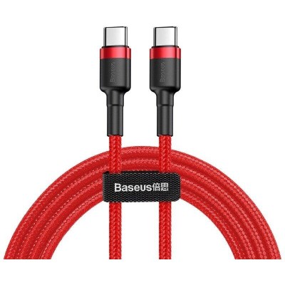CABLU alimentare si date Baseus Cafule, Fast Charging Data Cable pt. smartphone, USB Type-C la USB Type-C 3A / 60W, 1m, rosu &amp;quot;CATKLF-G09&amp;quot; (timbru verd foto