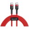 CABLU alimentare si date Baseus Cafule, Fast Charging Data Cable pt. smartphone, USB Type-C la USB Type-C 3A / 60W, 1m, rosu &quot;CATKLF-G09&quot; (timbru verd