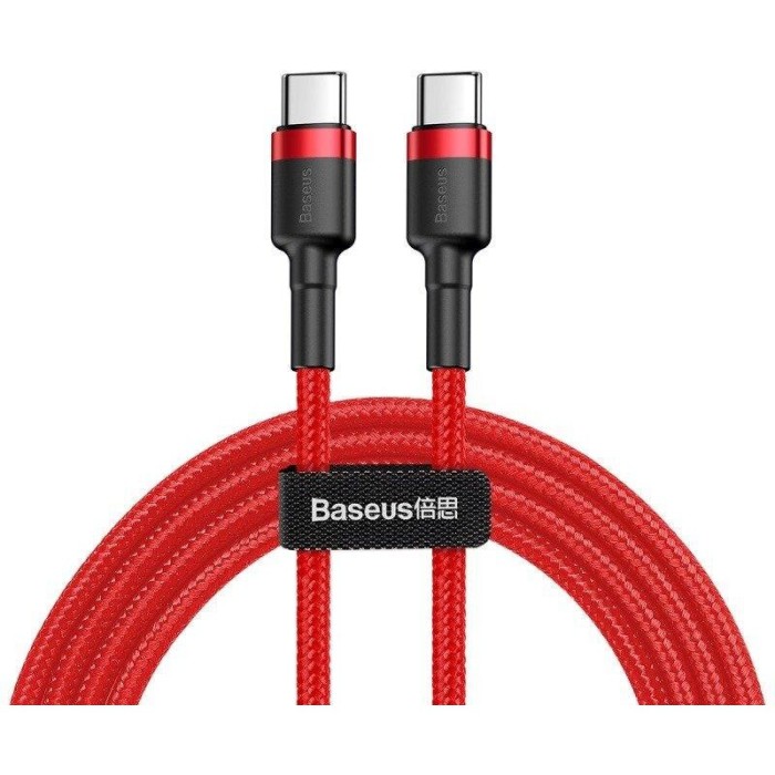 CABLU alimentare si date Baseus Cafule, Fast Charging Data Cable pt. smartphone, USB Type-C la USB Type-C 3A / 60W, 1m, rosu &quot;CATKLF-G09&quot; (timbru verd