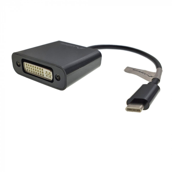 Cablu convertor cu adaptor, Lanberg 41851, conector USB 3.1 tip C tata la DVI (24+5) mama, lungime 15cm, negru