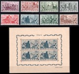 Portugalia 1946, Mi #693-700 + Bl 10**, serie + colita (bloc), castele, MNH, cota 400 &euro;!