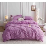 Lenjerie pat dublu cu pliuri si inimi brodate,bumbac finet,6 piese,mov-A857