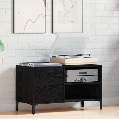 vidaXL Dulap pentru discuri de vinil Stejar negru 84.5 x 38 x 48 cm 862867 foto
