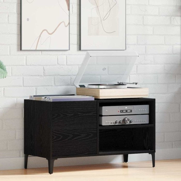vidaXL Dulap pentru discuri de vinil Stejar negru 84.5 x 38 x 48 cm 862867