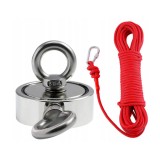 Magnet Neodim Puternic 100kg, Sfoara 20m cu Carabina, Argintiu/Rosu - Magnet de Sustinere Profesional