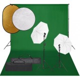 VidaXL Set studio foto cu set de lumini, fundal și reflector