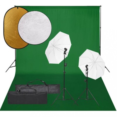 vidaXL Set studio foto cu set de lumini, fundal și reflector foto