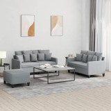 VidaXL Set de canapele cu perne, 3 piese, gri deschis, textil