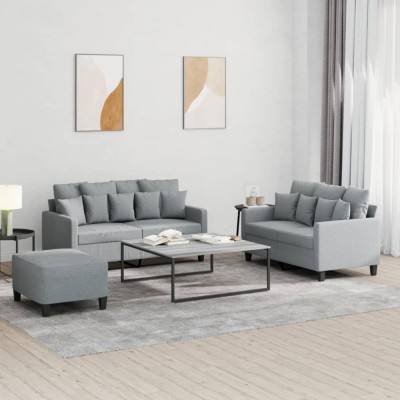 vidaXL Set de canapele cu perne, 3 piese, gri deschis, textil 3201656 foto
