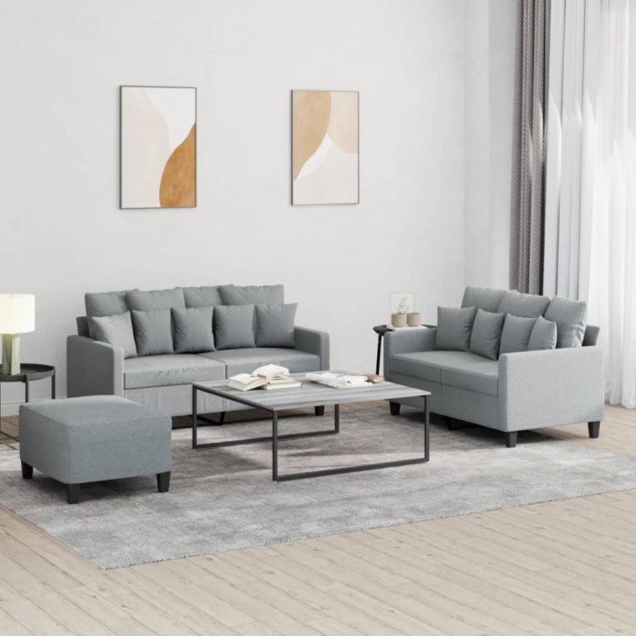 vidaXL Set de canapele cu perne, 3 piese, gri deschis, textil 3201656