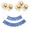 Set 5 Baloane Confetti Auriu + Banner Happy Birthday Albastru - Decoratiuni Aniversare, Petrecere Copii, Baloane Latex