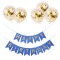 Set 5 baloane confetti auriu si banner Happy Birthday albastru
