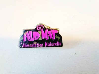 Insigna ALDINAT Alimentation Naturelle, metal, 2.5x1cm, colectie, vintage foto