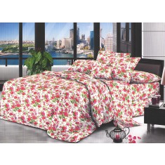 Lenjerie de pat pentru o persoana cu husa de perna patrata, Ottilie, bumbac mercerizat, multicolor