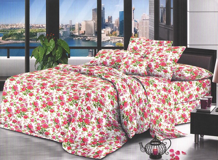 Lenjerie de pat pentru o persoana cu 2 huse de perna dreptunghiulara, Ottilie, bumbac mercerizat, multicolor