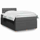 vidaXL Pat box spring cu saltea, gri &icirc;nchis, 120x190 cm, textil