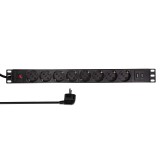 PDU LOGILINK 1U pt. rack 19 inch, 8 prize Schuko, intrare Schuko, max 16 A, on/off, protectie la supratensiune, 2 x USB 2.1A, 2 m, &quot;PDU8C02&quot; (timbru v