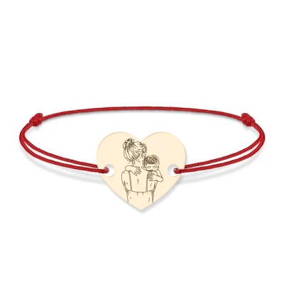 Mom - Bratara personalizata snur si inimioara mama si copilul din Aur 14 karate - 0,33 grame, 12 x 10 mm foto