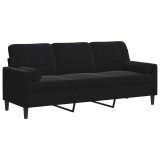 Cumpara ieftin Canapea cu 3 locuri cu pernute, negru, 180 cm, catifea