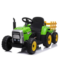 Tractoras electric Kinderauto BJ-611 60W 12V cu remorca si telecomanda Verde foto