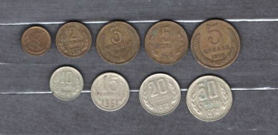 URSS (RUSIA) - LOT 9 MONEDE 1, 2, 3, 5, 5, 10, 15, 20, 50 COPEICI (2) foto