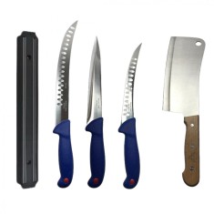 Set profesional de macelarie, transat, dezosat, filetat, injunghiat, 3 cutite, satar si suport magnetic foto