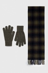 Barbour fular și mănuși Tartan Scarf &amp; Glove Gift Set culoarea verde, cu model MGS0018