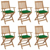 Cumpara ieftin Gossi scaune gradina pliabile, cu perne, 6 buc., lemn masiv de acacia