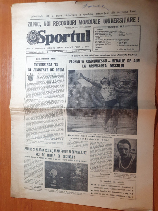 sportul 25 iulie 1981-nadia comaneci 3 medalii de aur la universiada