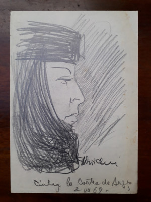 2. Portret de calugarita 1969, maicuta, schita , desen vechi creion carbune foto