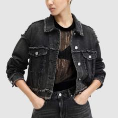 AllSaints geaca jeans CLAUDE FRAY JACKET femei, culoarea negru, de tranzitie, W041OA