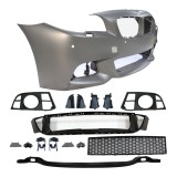 Set bara fata BMW Seria 5, 2017, cu gauri spalator si 4 senzori parcare; grunduit, de vopsit; type M-Tech; cu grile inferioare; cu gauri lampa