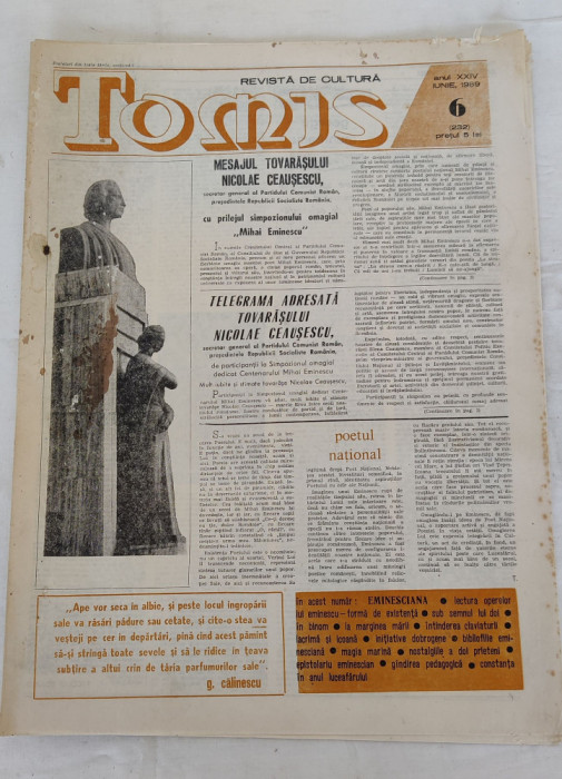 TOMIS - revistă de cultură (iunie 1989) Nr. 6 - Centenar Mihai Eminescu