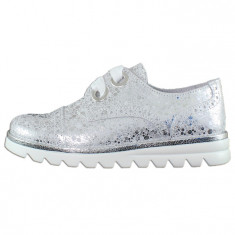 Pantofi casual fete piele naturala - Melania alb argintiu - Marimea 31