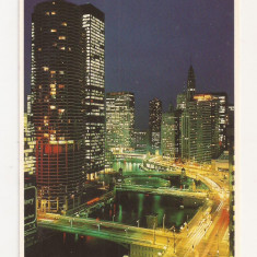 FA24-Carte Postala- SUA - Chicago River at night, circulata 1985